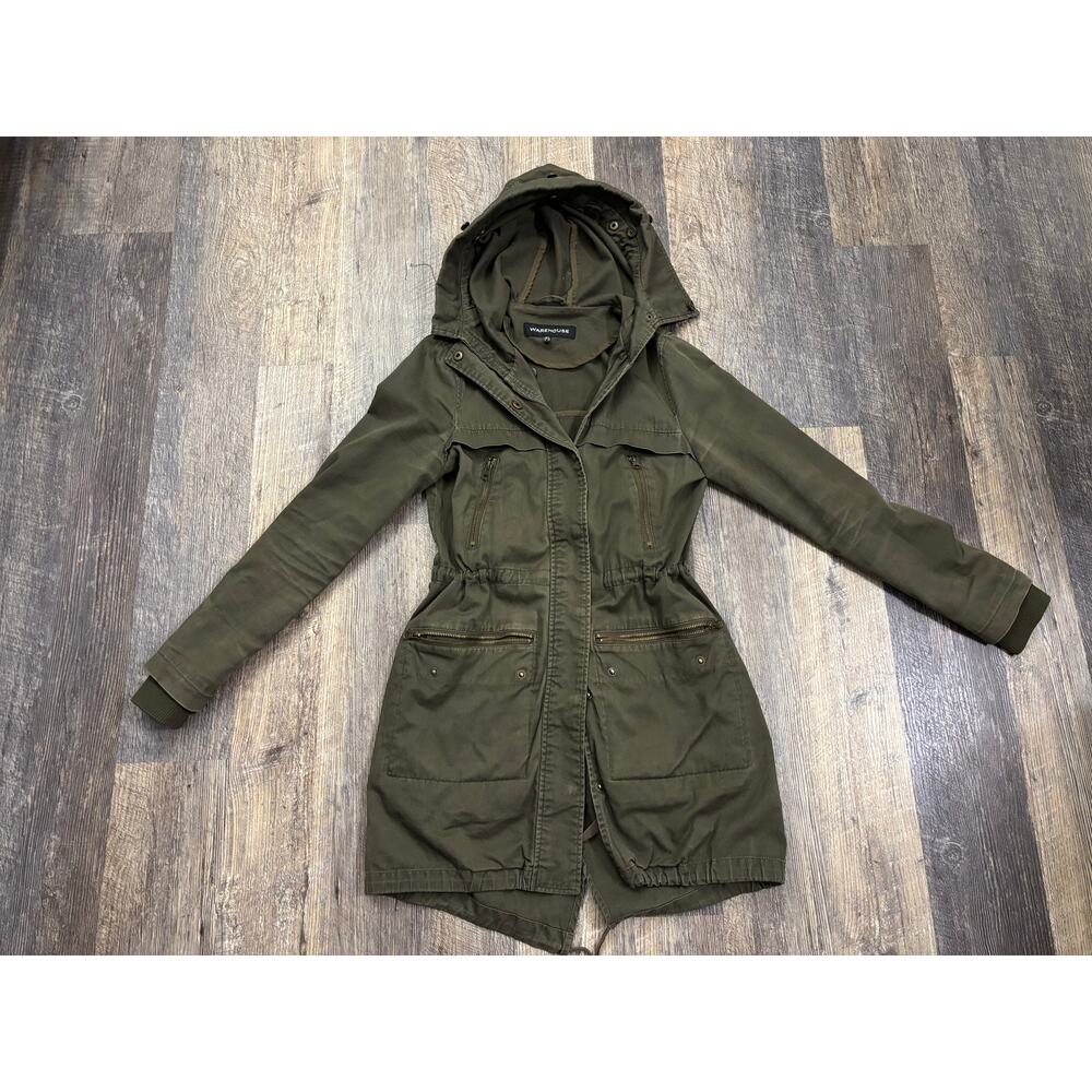 Warehouse Women Olive Green Hooded Utility Parka Jacket Size UK 6 US 2